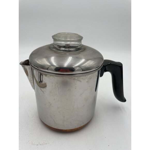 Vintage Revere Wear Coffee Percolator Glass Knob Black Handle Copper Bottom 5Cup - Picture 8 of 8